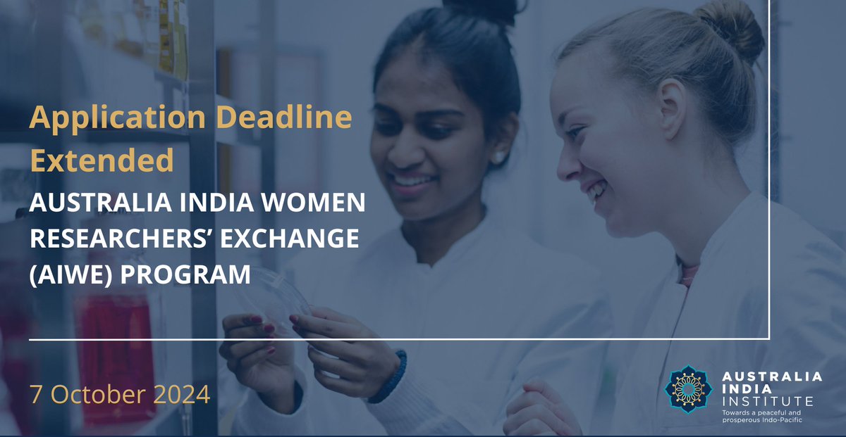 Deadline extended! The application deadline for the Australia India Women Researchers' Exchange (AIWE) Program has been extended to October 7.

The extension provides additional time for early-career postdoctoral researchers in STEM fields to apply for one of 10 available