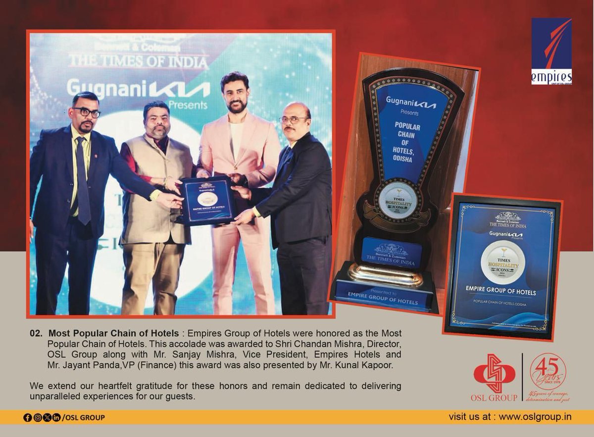 OSL_GROUP's tweet photo. Thrilled to announce that OSL has received the prestigious Hospitality Award and the Youth Entrepreneur Award! ๐
#oslgroup
# https://t.co/JinPLycu5S
