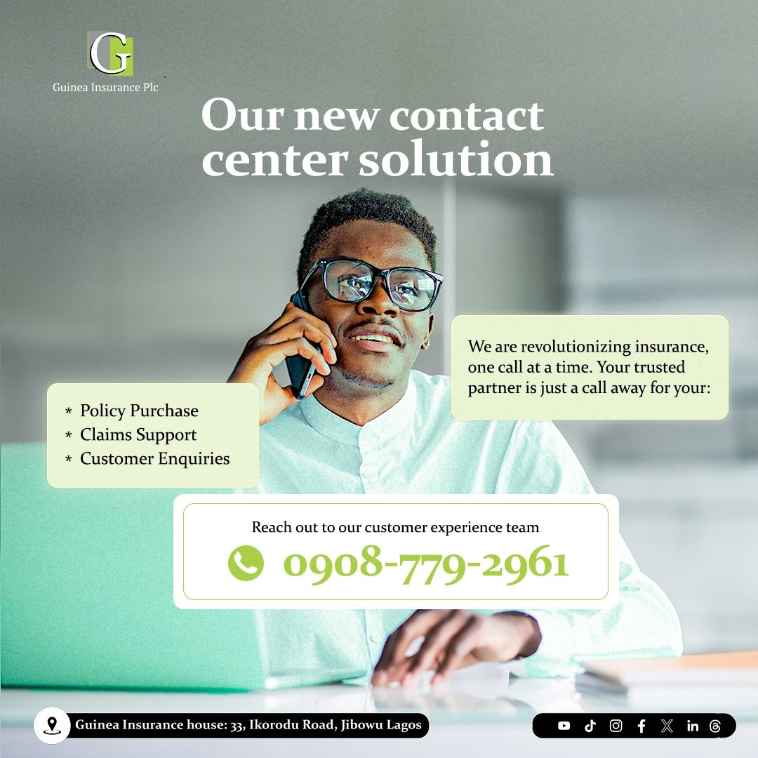 GuineaInsurance's tweet photo. ...streamlining your insurance experience, one call at a time! Dial 0908-779-2961 for all your insurance needs.
#CustomerFirst
#InnovativeSupport
#FYP
#Insurance
#GuineaInsurancePlc https://t.co/v7LF4ulSA5