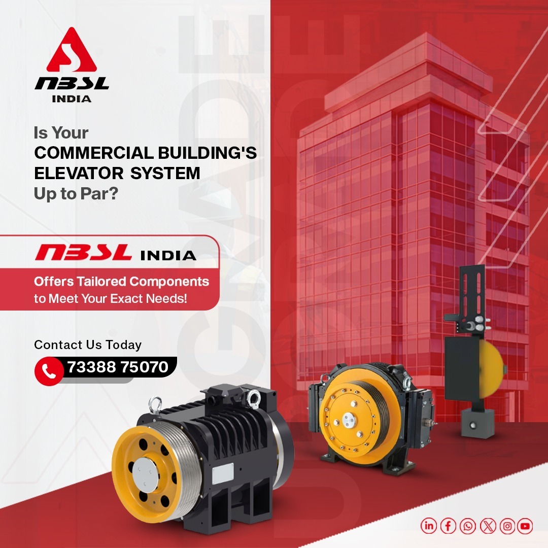 NBSL_India's tweet image. Improve efficiency, enhance safety, and elevate your Commercial building&apos;s reputation with high-quality elevator components. 

NBSL India offers tailored components to meet your exact needs. Contact us today!

#elevatorcomponents  #customcomponents  #commercialbuildings