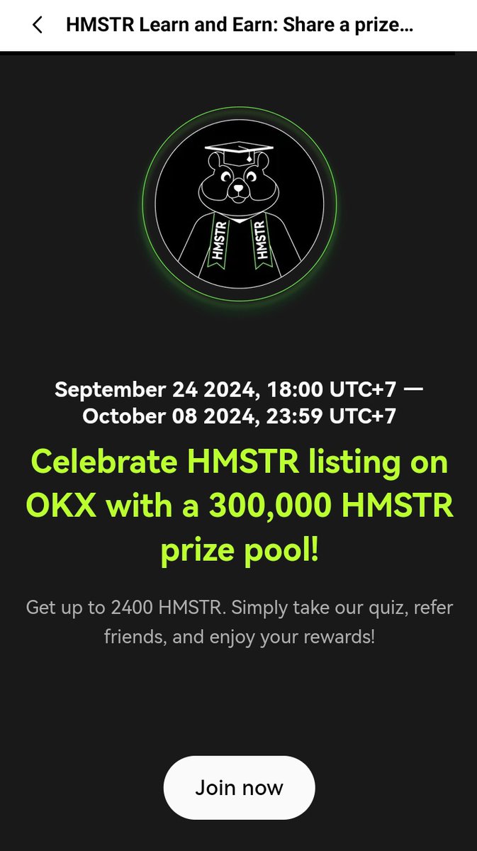 alrezarich's tweet photo. Learn & Earn HMSTR di OKX dan raih hingga 2400 HMSTR👇
https://t.co/UN1vsEe29I
.
.
Bagi yang belum punya exchange OKX👇:
https://t.co/BLExxcKp4U
Kode: 85625355
#okxhamster
#hamsterkombat
#okx
#curut
#HMSTR
#airdrop
#cryptocurrency
#hamster
#hamsterlisting https://t.co/YNj6tO0Psg