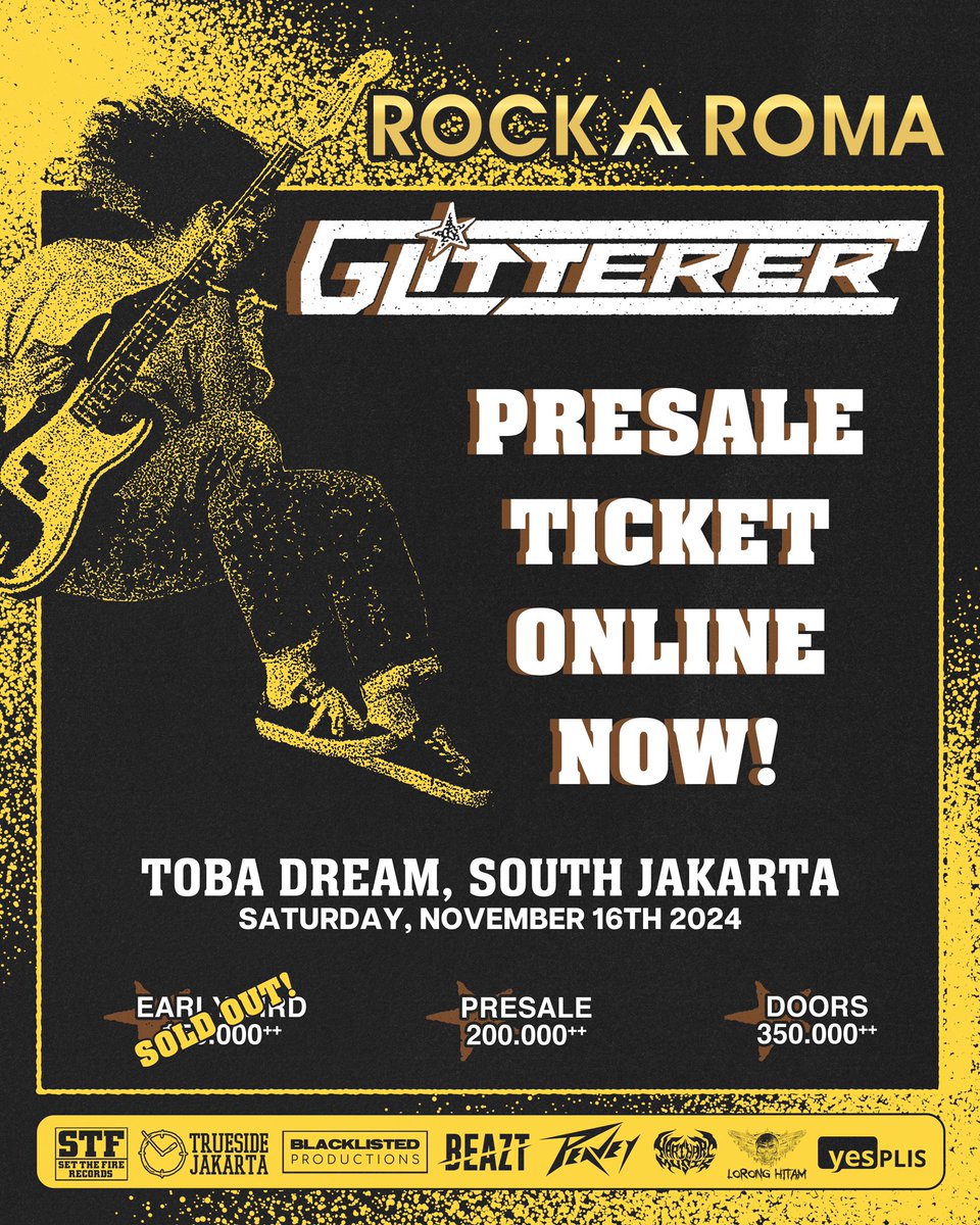 Pre-sale tickets for Glitterer live in Jakarta go on sale now! Get yours now!
yesplis.com/event/glittere…
. 
More bands to be announced soon!