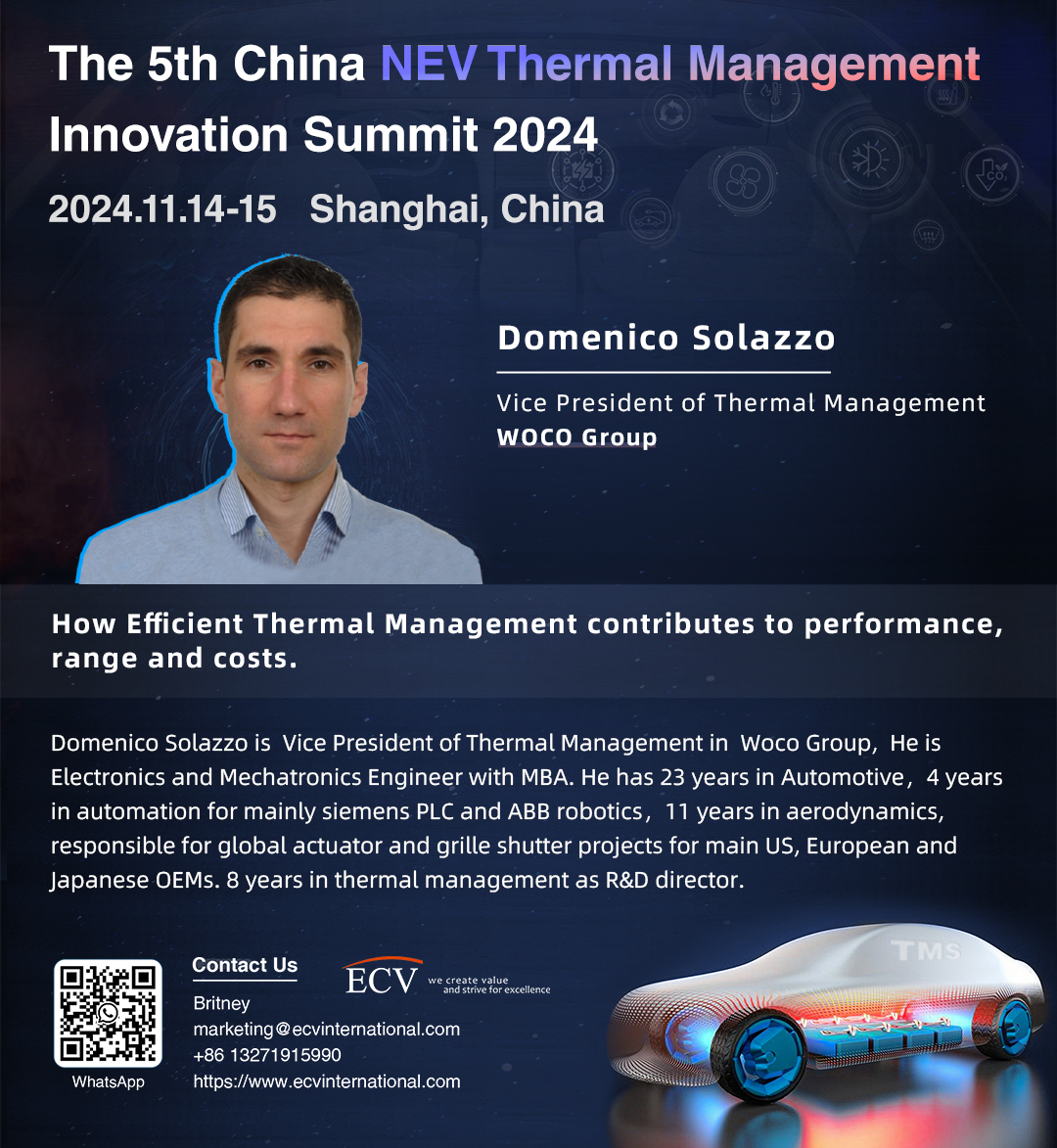 ECV2022's tweet image. 👏 We are thrilled to announce that #WOCO Group has become the presentation sponsor of The 5th China #NEV #ThermalManagement Innovation #Summit 2024.
Mr. Domenico Solazzo from WOCO Group will give a speech at the summit.
🌐Register now: ecv-events.com/e/4-f0acpj/the…