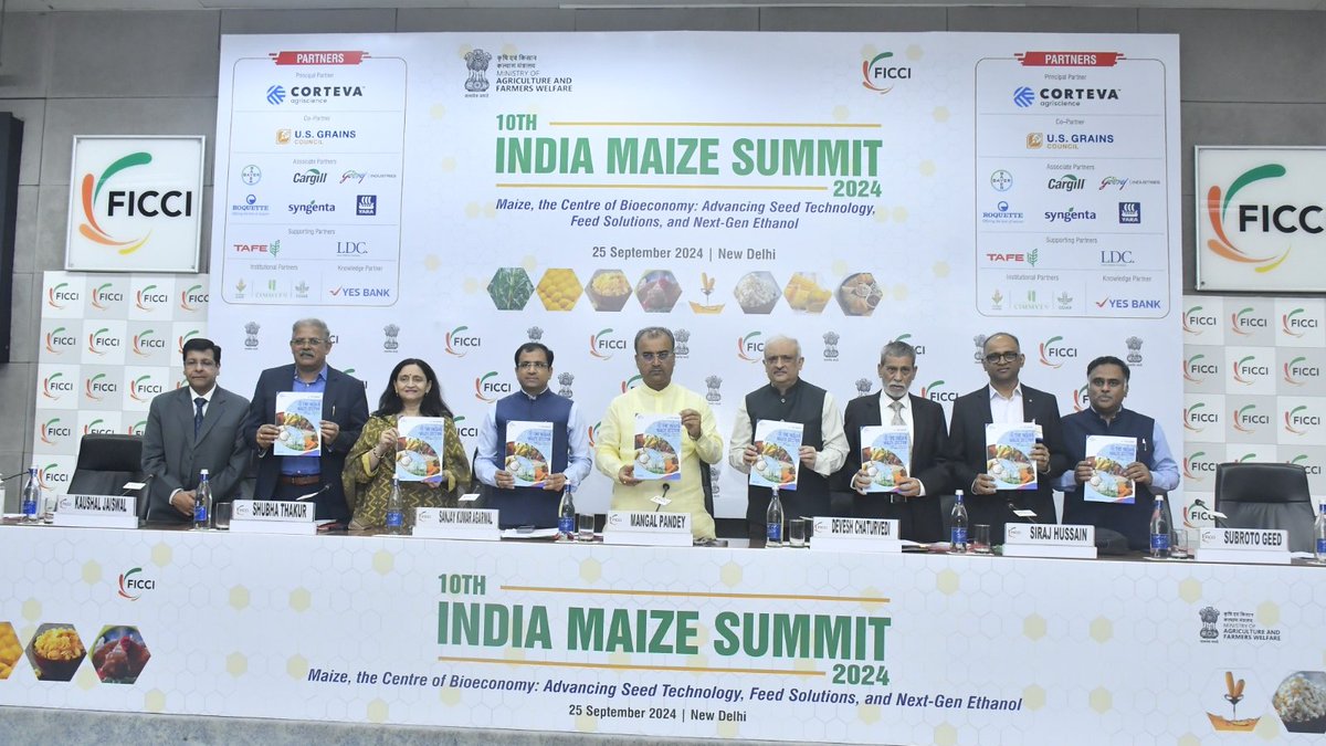 <a href="/Agribih/">Agriculture Department, Govt. of Bihar</a> <a href="/SanjayAgarw_IAS/">Sanjay Kumar Agarwal</a> <a href="/mangalpandeybjp/">Mangal Pandey</a> Mr <a href="/mangalpandeybjp/">Mangal Pandey</a>, Hon'ble Minister of Agriculture, Department of Agriculture, Government of Bihar, and other dignitaries released FICCI-YES Bank Knowledge Report 'The Indian Maize Sector – Trends, Challenges &amp; Imperatives for Sustainable Growth' at #MaizeSummit2024.

<a href="/Agribih/">Agriculture Department, Govt. of Bihar</a>