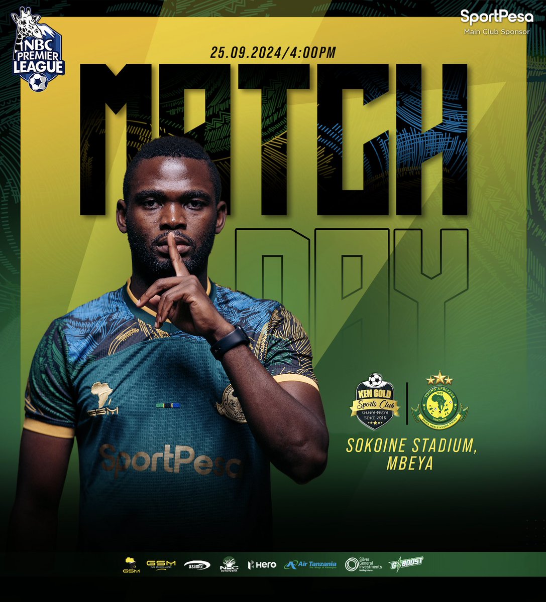 🔰𝐌𝐀𝐓𝐂𝐇𝐃𝐀𝐘🔰 

🏆 #NBCPremierLeague 
⚽️ Ken Gold🆚Young Africans SC
📆 25.09.2024
🏟 Sokoine
🕖 4:00PM(EAT) 

#TimuYaWananchi 
#DaimaMbeleNyumaMwiko