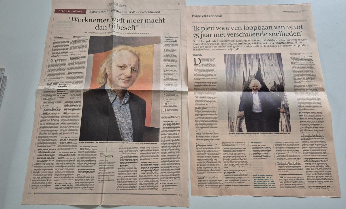 Nostalgie ... en ook een beetje fier.
Links interview in <a href="/tijd/">De Tijd</a> 2010 #Freetowork
Rechts interview in 2024 'Iedereen aan 't werk'. <a href="/barthaeck/">Bart Haeck</a>