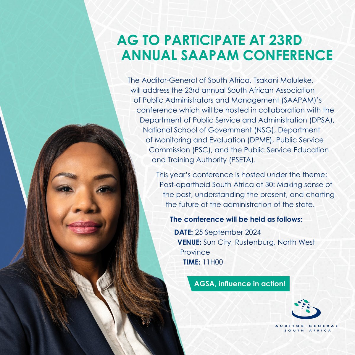 AuditorGen_SA's tweet photo. AG Tsakani Maluleke will today participate at the #SAAPAM23 conference. https://t.co/GjMrz1tu5I