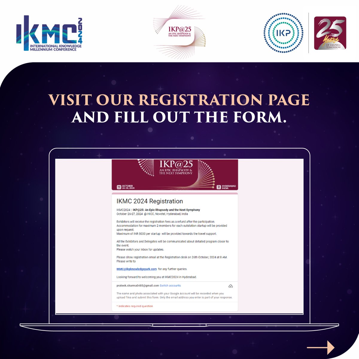 IKP_SciencePark's tweet photo. #IKMC 2024 is almost here!
How can you register and make the most of your IKMC experience? Swipe to find out info on registration, travel support (₹8000), and accommodation. Everything you need for Hyderabad is right here!
#EventInfo #TravelAssistance #Conference #Hyderabad https://t.co/t3aordmBvH