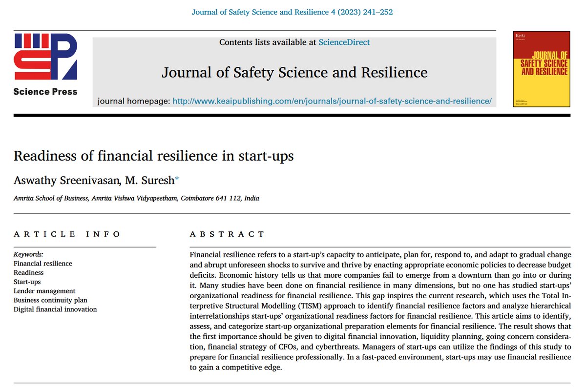 Journal_JSSR's tweet photo. 📰#NewArticle in 2023      

"Readiness of financial resilience in start-ups"

#Finance #resilience #digital #Innovation 

Read more: https://t.co/dAroKVYbIL https://t.co/VvLzpZgX8h