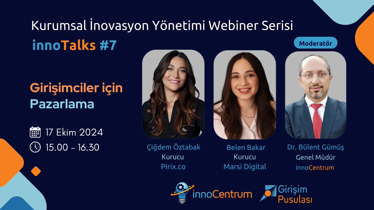 innocentrum's tweet photo. 🎙️ #innoTalks webiner serimizin yedincisinde konuklarımız https://t.co/yXM4PPzXZP Kurucusu @cigdemoztabak_ ve #MarsiDigital Kurucusu #BelenBakar ile “Girişimciler için Pazarlama” hakkında konuşacağız. 🚀
+ https://t.co/GU3r2gYPIE
