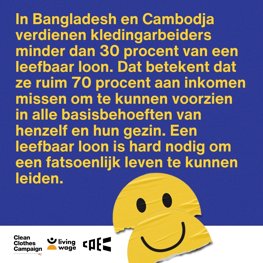 We roepen vandaag uit tot Internationale Dag van Leefbaar Loon 💵, want iedereen zou genoeg moeten verdienen om onder meer voedzaam eten, onderwijs, onderdak en gezondheidszorg te kunnen betalen! #leefbaarloon #kledingindustrie #stopfastfashion #livingwageday