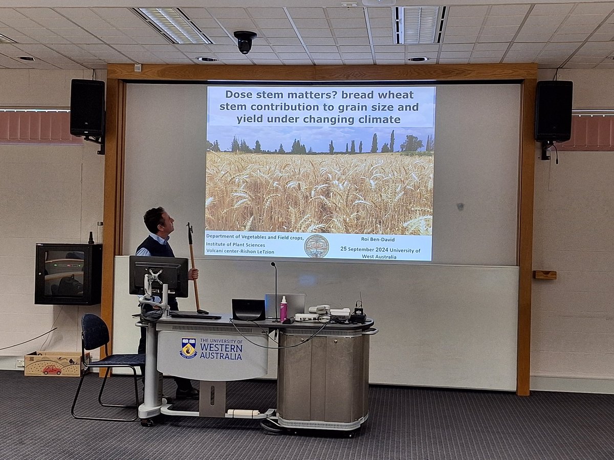 Peleg Lab (@peleglab) on Twitter photo Dr. Roi Ben David <a href="/Volcaninstitute/">Volcani Institute</a> presenting in University of Western Australia <a href="/uwanews/">UWA</a> on the contribution of wheat stem traits to grain yield under climate change. Work of <a href="/HUJIAgri/">HUJI Agri</a> PhD students Simeon and Roy <a href="/roy_sadeh/">Roy Sadeh</a> with <a href="/HerrmannIttai/">PlantSensingLab</a>. #FCCF #BreedME Dr. Roi Ben David <a href="/Volcaninstitute/">Volcani Institute</a> presenting in University of Western Australia <a href="/uwanews/">UWA</a> on the contribution of wheat stem traits to grain yield under climate change. Work of <a href="/HUJIAgri/">HUJI Agri</a> PhD students Simeon and Roy <a href="/roy_sadeh/">Roy Sadeh</a> with <a href="/HerrmannIttai/">PlantSensingLab</a>. #FCCF #BreedME