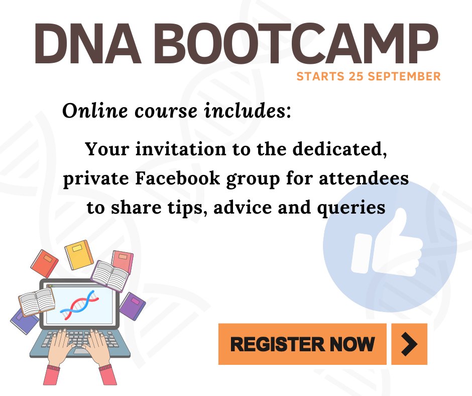 🚨 BEGINS TONIGHT! 🚨

THE 8-WEEK ONLINE COURSE INCLUDES: your invitation to the dedicated, private Facebook group for attendees to share tips, advice and queries. Don’t miss out!

🔗 Find out more: bit.ly/dna-bootcamp24
🗓 Starts tonight at 7pm! #DNABootcamp #Genealogy