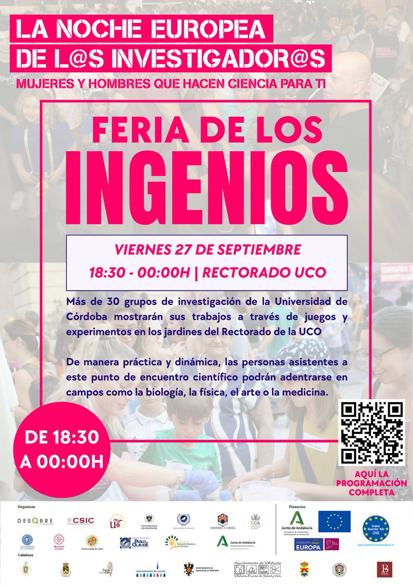 🔴El viernes tienes plan en <a href="/Univcordoba/">Universidad Córdoba</a> 

🎉🥳Celebramos la traca final de #NIGHTSpain en los Jardines del Rectorado con más de 30 equipos de investigación 🧪👩‍🔬🎈que compartirán contigo sus trabajos a través de juegos y experimentos