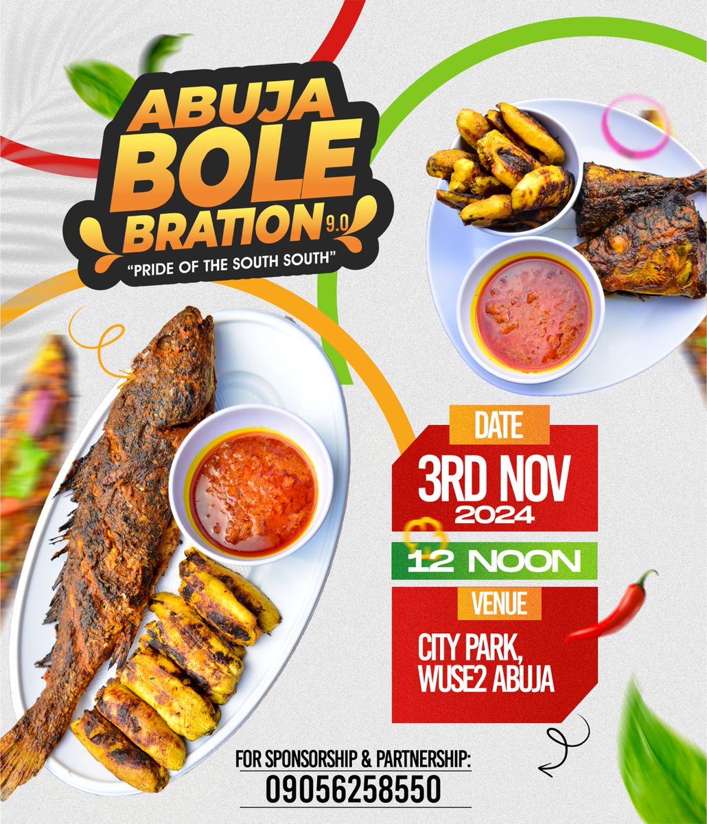 CreekGirlChildP's tweet photo. Bolebration is Here again 💃
Music, Dance, and Laughter
Delicious Bole
Exciting Games and Competitions
Amazing Giveaways and Prizes
Bolebration is coming to Abuja! Don't miss out on the fun!
3rd November | Abuja |
#BolebrationAbuja #BoleFest #AbujaEvents #November3rd https://t.co/8ZhVFCIZH9