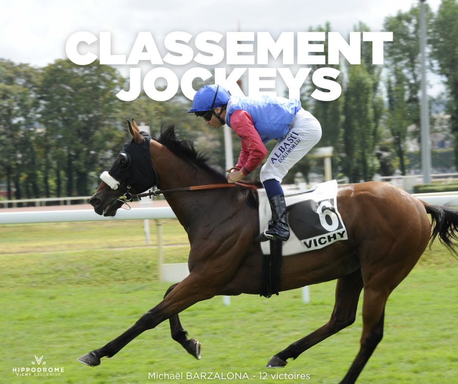 Hippodrome de Vichy (@hippodromevichy) on Twitter photo ๐ ๐๐ฅ๐๐ฌ๐ฌ๐๐ฆ๐๐ง๐ญ ๐๐จ๐๐ค๐๐ฒ๐ฌ
Les jockeys ont brillรฉ sur les pistes de l'Hippodrome ๐ฅ
Sans plus tarder, explorons le classement des jockeys de cette Saison 2024 ร Vichy !
๐ฅMichaรซl BARZALONA - 12 victoires
๐ฅMaxime GUYON - 9 victoires
๐ฅAntonino ORANI - 8 victoires ๐ ๐๐ฅ๐๐ฌ๐ฌ๐๐ฆ๐๐ง๐ญ ๐๐จ๐๐ค๐๐ฒ๐ฌ
Les jockeys ont brillรฉ sur les pistes de l'Hippodrome ๐ฅ
Sans plus tarder, explorons le classement des jockeys de cette Saison 2024 ร Vichy !
๐ฅMichaรซl BARZALONA - 12 victoires
๐ฅMaxime GUYON - 9 victoires
๐ฅAntonino ORANI - 8 victoires