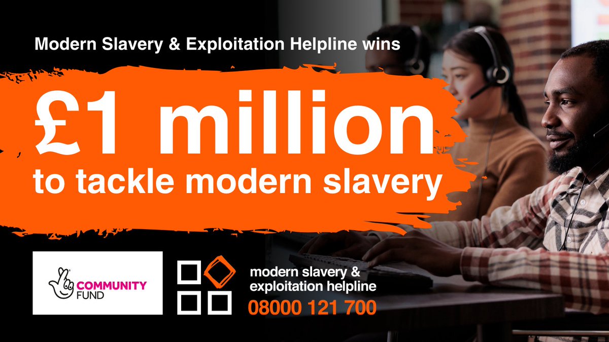 Modern Slavery & Exploitation Helpline (@mshelpline) on Twitter photo Big news! 🚨 Thanks to #NationalLottery players, our <a href="/MSHelpline/">Modern Slavery & Exploitation Helpline</a> has received £1 million from <a href="/TNLComFund/">The National Lottery Community Fund</a>. This will help us meet growing demand, improve support, and drive systemic change with insights from survivors of #modernslavery. Full story👉 bit.ly/4do2lNQ Big news! 🚨 Thanks to #NationalLottery players, our <a href="/MSHelpline/">Modern Slavery & Exploitation Helpline</a> has received £1 million from <a href="/TNLComFund/">The National Lottery Community Fund</a>. This will help us meet growing demand, improve support, and drive systemic change with insights from survivors of #modernslavery. Full story👉 bit.ly/4do2lNQ