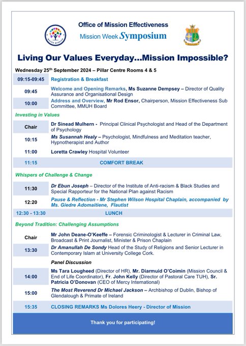 Mater Hospital Learning & Development (@materlearn) on Twitter photo Mission Week Symposium <a href="/MaterMission/">Mater Hospital Mission</a> for staff <a href="/MaterTrauma/">Mater Hospital Trauma</a> is on today & what a lovely buzz here <a href="/ThePillarDublin/">The Pillar Dublin</a>.
The theme is, 'Living Our Values Everyday..Mission Impossible?'
📸 Lucia Maierean, <a href="/heeryd/">Dolores Heery</a> & Paula Oragano who have organised a super day ahead. Mission Week Symposium <a href="/MaterMission/">Mater Hospital Mission</a> for staff <a href="/MaterTrauma/">Mater Hospital Trauma</a> is on today & what a lovely buzz here <a href="/ThePillarDublin/">The Pillar Dublin</a>.
The theme is, 'Living Our Values Everyday..Mission Impossible?'
📸 Lucia Maierean, <a href="/heeryd/">Dolores Heery</a> & Paula Oragano who have organised a super day ahead.