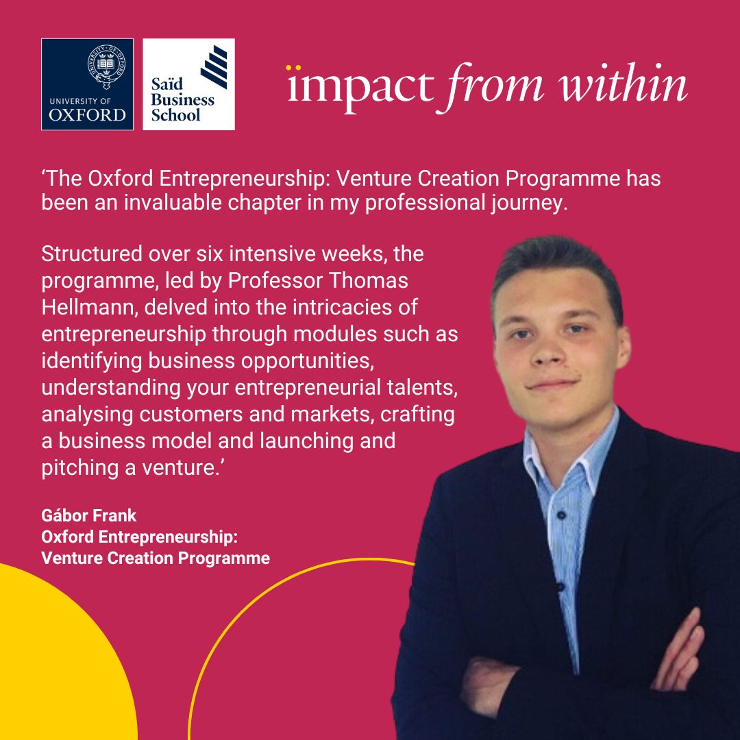'Give 100% all the time and somehow things will work out in the end'.

After completing the #Oxford #VentureFinance Programme, Gabor went on to complete the Oxford #Entrepreneurship: #VentureCreation Programme. 

Find out more about his experience - oxsbs.link/4edMnr1