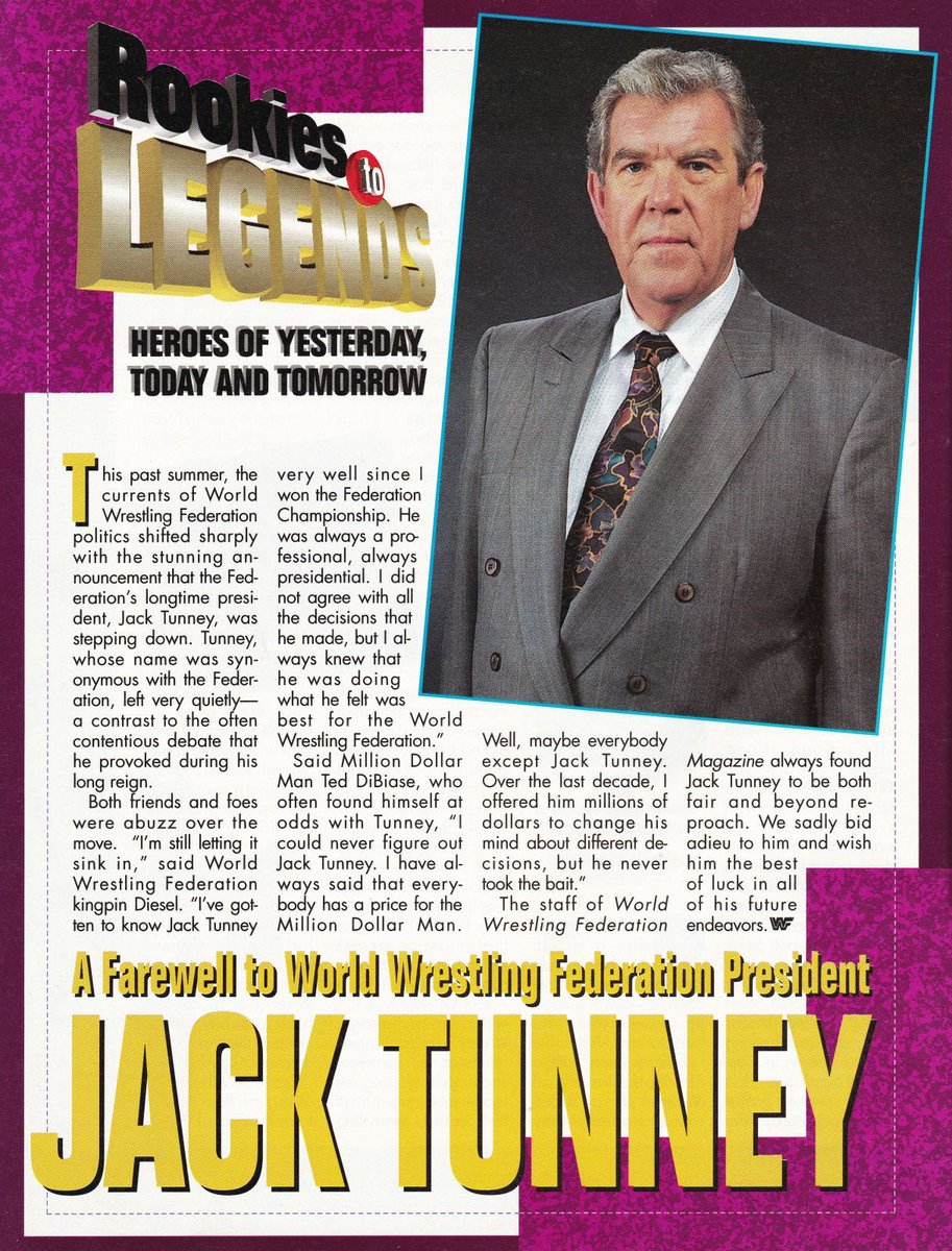 WWFWrestling1's tweet photo. WWF Magazine Personality Profile of Jack Tunney from October, 1995. #WWF #WWE #JackTunney https://t.co/34Am0OlaGg