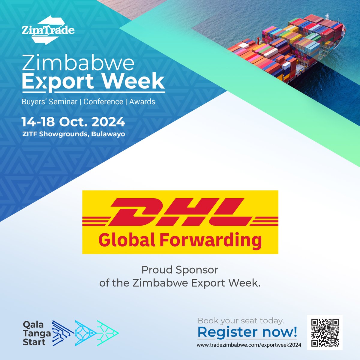 ZimTradeAlerts's tweet photo. We are excited to announce @DHLAfrica as a proud sponsor of the Zimbabwe Export Week. Their commitment to logistics and supply chain solutions plays a vital role in enhancing trade and connectivity.
#ZimbabweExportWeek #ZimTrade #DHL https://t.co/CywTiwCvIU