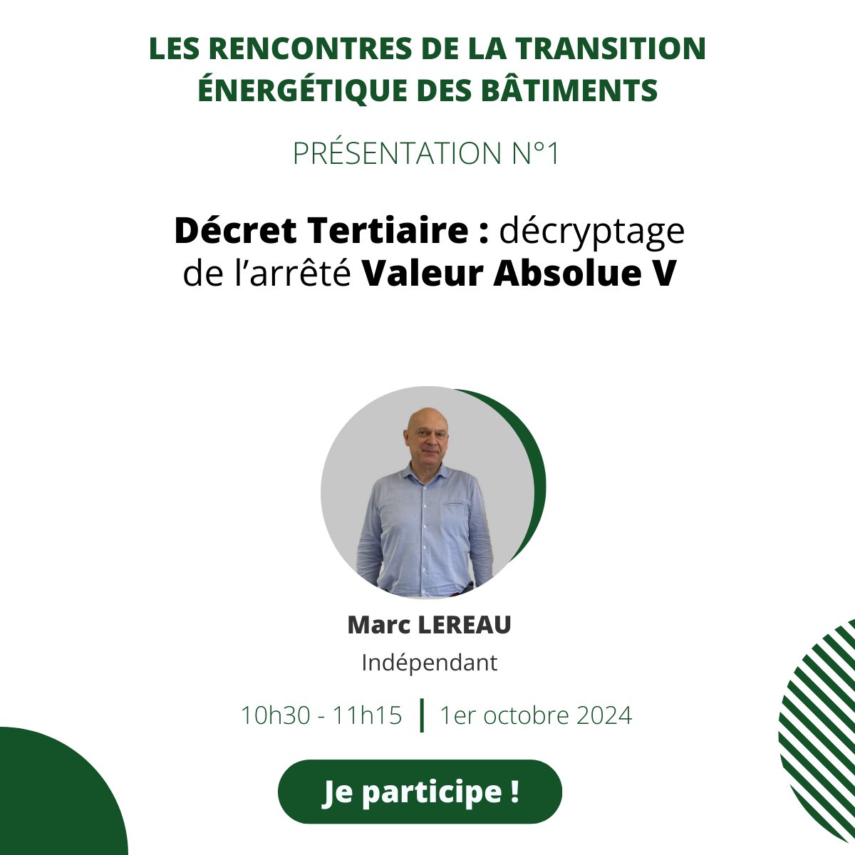 🚨 [SAVE THE DATE - RENCONTRES DE LA TRANSITION ÉNERGÉTIQUE DES BÂTIMENTS] Présentation N°1 - Décret tertiaire : décryptage de l'arrêté Valeur Absolue V, présenté par Marc LEREAU.
💥Le 1er octobre à 10h30
👉contact.citron.io/rencontres-tra…