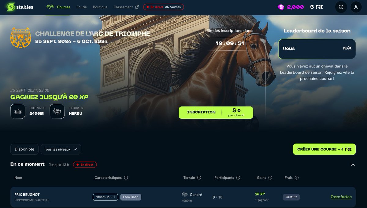 Introducing the Challenge de l'Arc de Triomphe Season 🏆

One of the most anticipated events of the year is almost here! To celebrate, we're launching a special season from Sep 25th to Oct 6th, dedicated to this iconic race! 

✔️2,000 #Tezos prize pool is up for grabs, spread