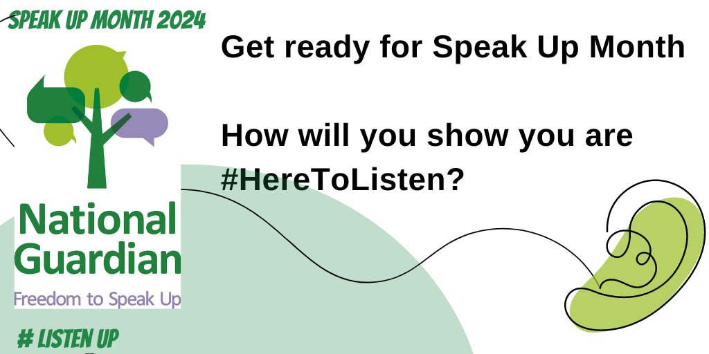 One week to go until Speak Up Month 2024.
This year our theme is #ListenUp
 
Listening plays an important part in encouraging people to feel confident to speak up.

How will you show you are #HereToListen?