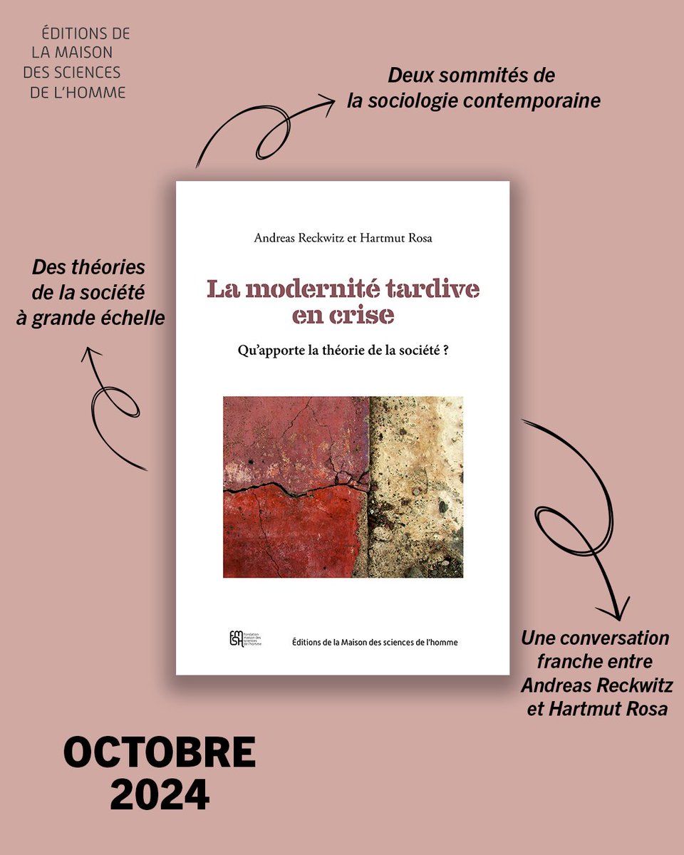 EditionsMSH's tweet image. 🔔NOUVEAUTÉ DU MOIS !
🏙️La #modernité tardive en #crise
⭐️@reckwitz &amp;amp; Hartmut Rosa sont réunis dans un📘unique pour tenter de comprendre les maux de notre #société via les outils de la #sociologie...
🗓️Le 17 octobre en #librairie
👉En savoir plus : shorturl.at/TasJQ