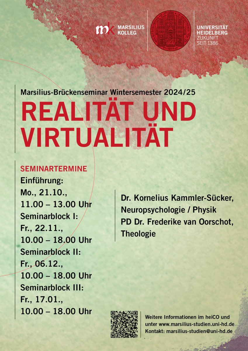Marsilius Kolleg (@mkolleg) on Twitter photo 📣Das #Marsilius-Brückenseminar "#Realität & #Virtualität" bietet eine interdisziplinäre Erkundung der Auswirkungen virtueller Realitäts-Technologien auf unser Verständnis von Wirklichkeit und Existenz.
Wir freuen uns auf viele Anmeldungen! ☺️
👉Infos:
marsilius-kolleg.uni-heidelberg.de/de/studium/mar… 📣Das #Marsilius-Brückenseminar "#Realität & #Virtualität" bietet eine interdisziplinäre Erkundung der Auswirkungen virtueller Realitäts-Technologien auf unser Verständnis von Wirklichkeit und Existenz.
Wir freuen uns auf viele Anmeldungen! ☺️
👉Infos:
marsilius-kolleg.uni-heidelberg.de/de/studium/mar…
