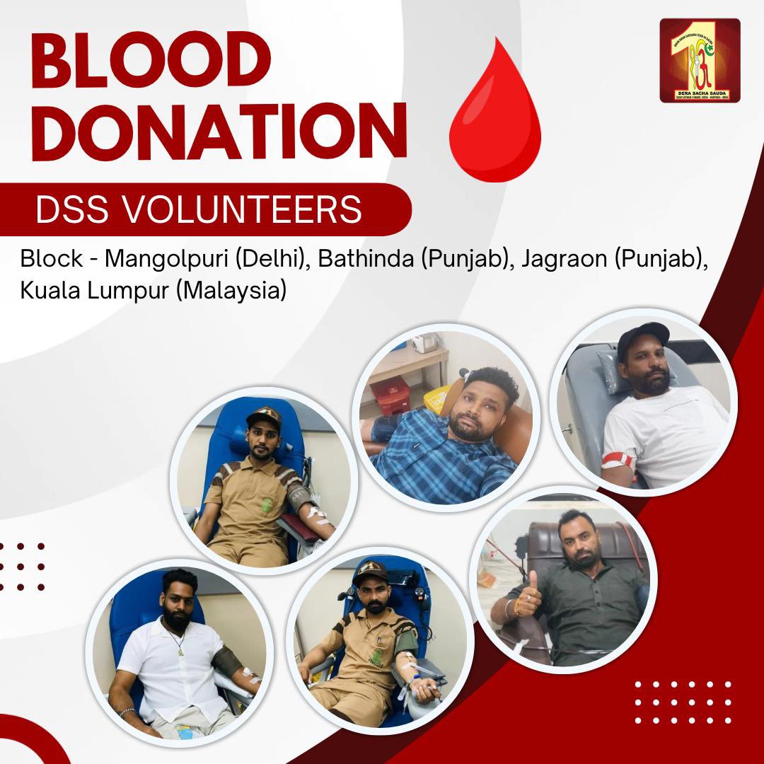 DSSNewsUpdates's tweet photo. Blood donation is a vital act of humanity. It's essential for countless medical procedures, from surgeries to treating chronic illnesses. Dera Sacha Sauda volunteers, inspired by Saint Dr. MSG Insan, have selflessly donated blood to save lives. Let's join them in this noble cause. #BloodDonation #DeraSachaSauda #SavingLives