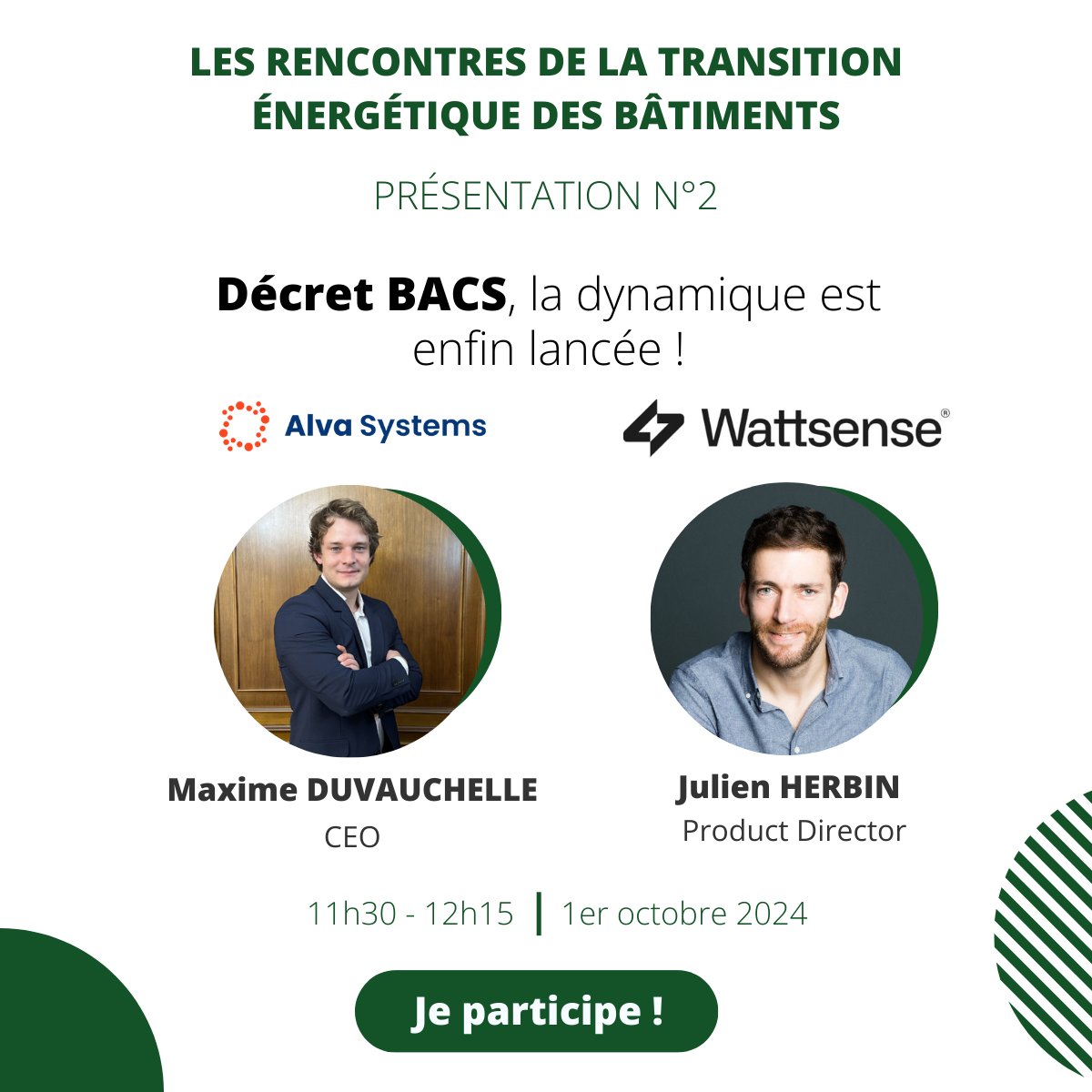 🚨[SAVE THE DATE - RENCONTRES DE LA TRANSITION ÉNERGÉTIQUE DES BÂTIMENTS] Présentation N°2-Décret BACS, la dynamique est enfin lancée! par Maxime Duvauchelle 🇫🇷🇬🇧,CEO d'Alva Systems et Julien Herbin, Product Director de @wattsense
💥1er octobre à 11h30
👉shorturl.at/ASL8b
