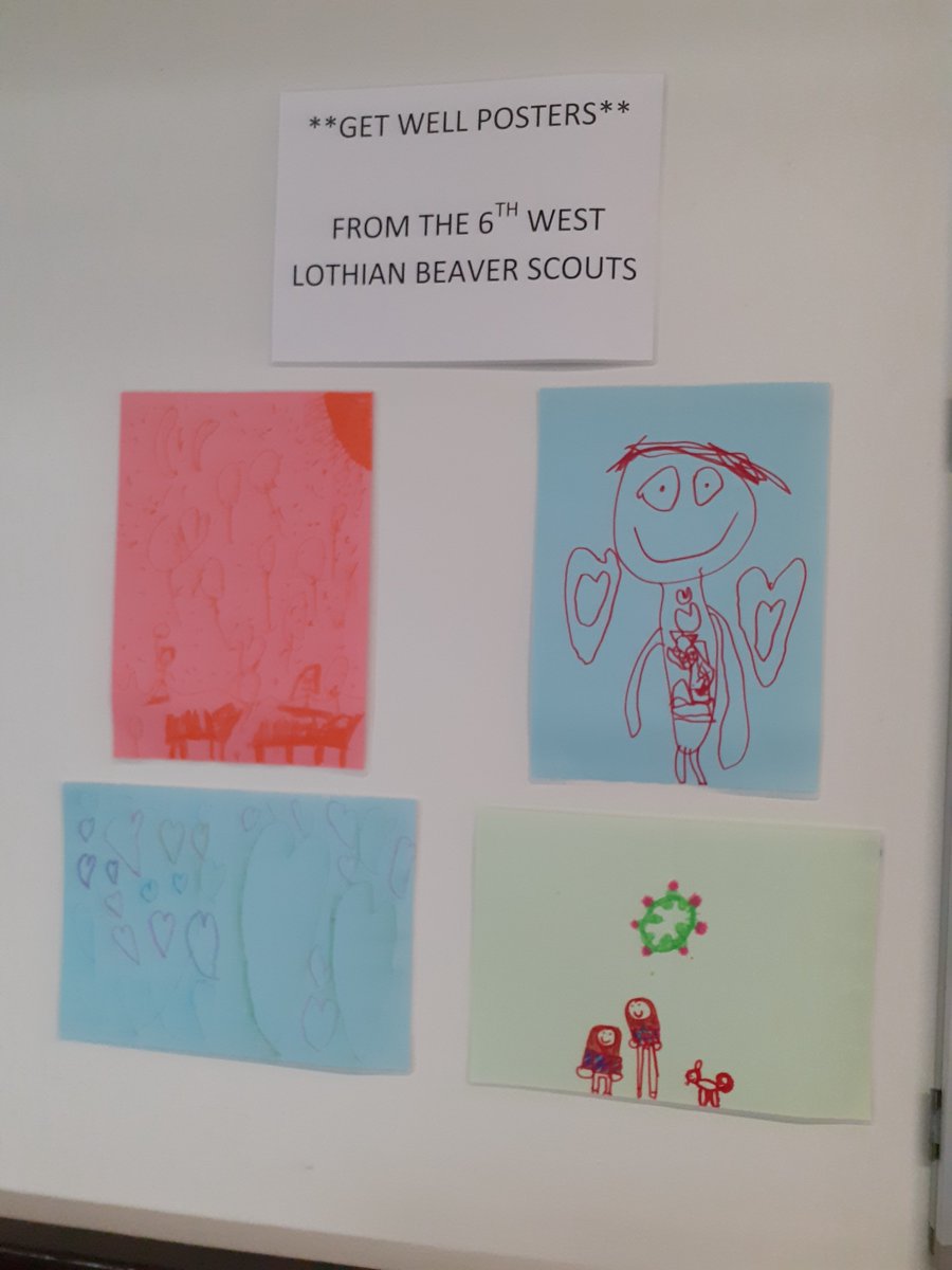 Thank you so much to the 6th West Lothian Beavers &amp; Scouts (Broxburn &amp; Uphall) for donating hand made beautiful get well cards &amp; posters for patients in Ward 9 &amp; 14 of St John's Hospital. <a href="/LothianSjh/">SJH_Lothian</a> They were very much appreciated #scouting #thankyou
<a href="/NHS_Lothian/">NHS Lothian</a>
#BeingKind