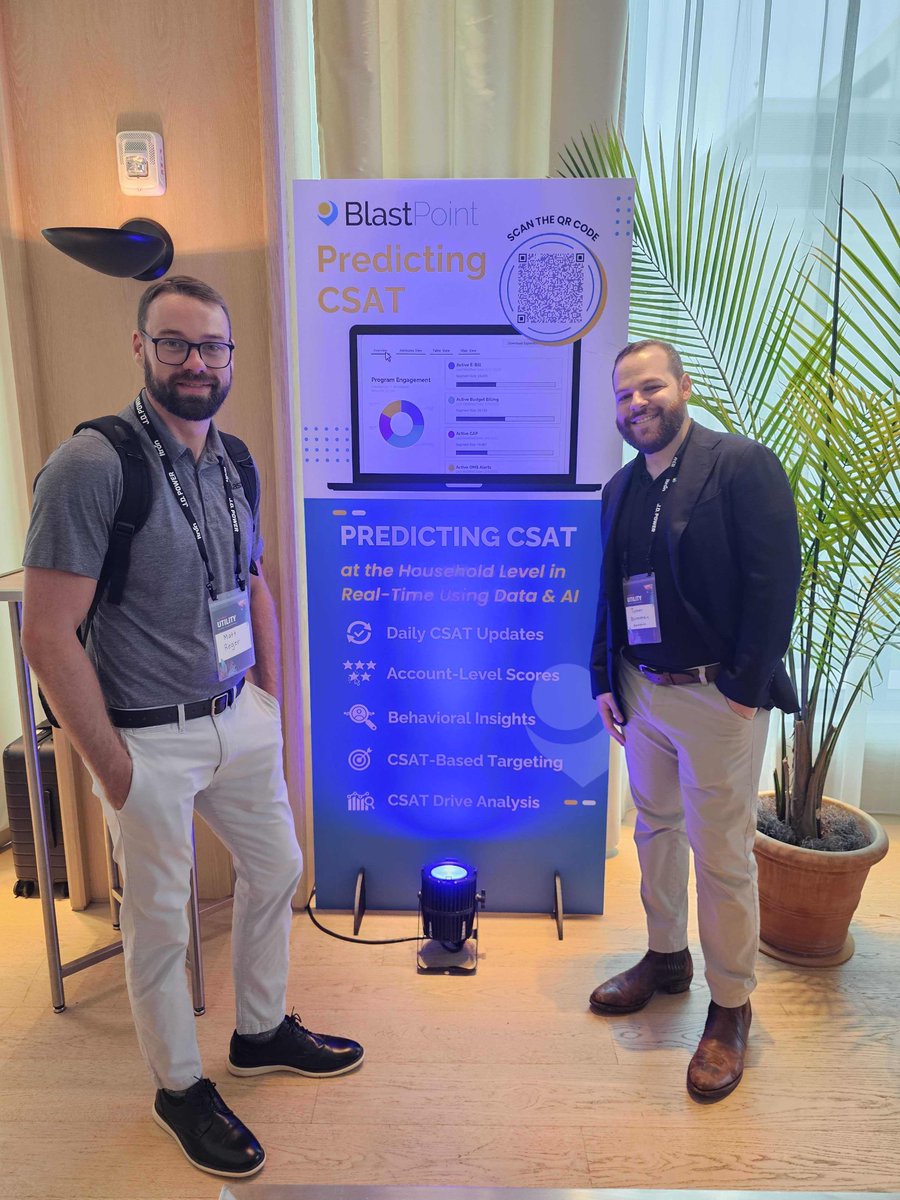 blastpointinc's tweet image. We’re excited to be at the @JDPowerUtility Client Conference in Tampa 🌴 Due to severe weather, today is the final day— If we missed you, schedule a demo to explore how BlastPoint’s AI solutions can boost customer satisfaction! hubs.li/Q02R43gm0
#AIForUtilities #CSAT