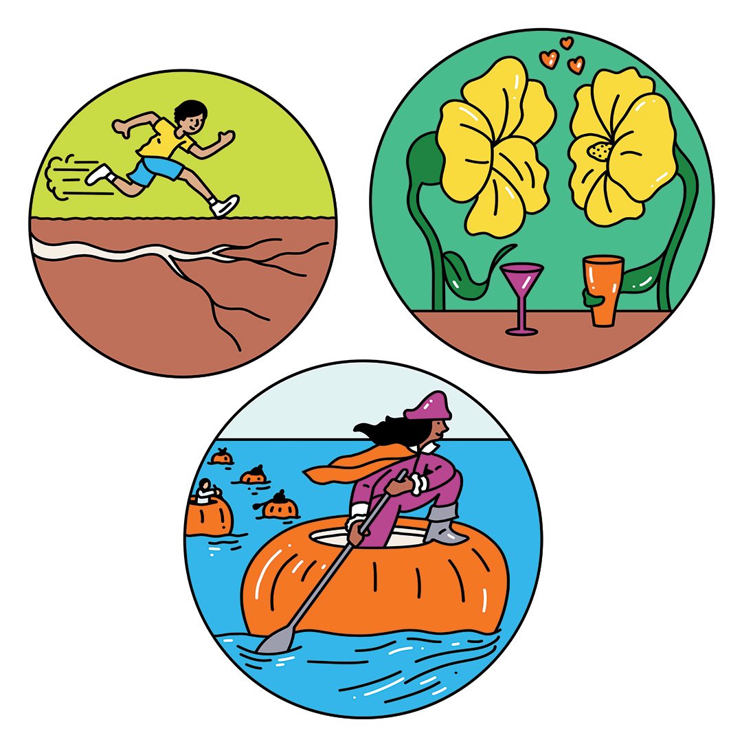 Spot illustrations for a piece about growing a giant pumpkin and paddling it to victory in Tualatin’s Pumpkin Regatta. For <a href="/PoMoMagazine/">Portland Monthly</a>