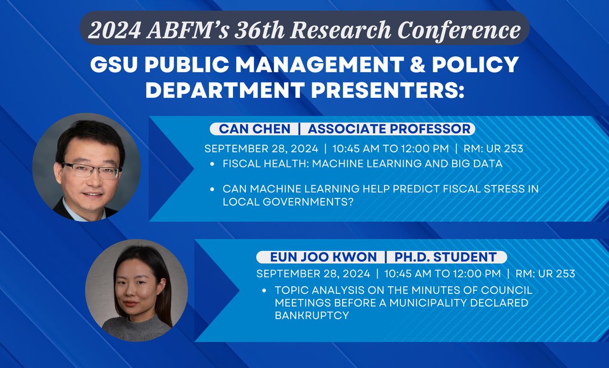 Public Management and Policy Department (@gsu_pmap) on Twitter photo Proud that <a href="/aysps/">Andrew Young School</a> will be present at ABFM’s 36th Research Conference. If you are attending don't miss these presentations from <a href="/GSU_PMAP/">Public Management and Policy Department</a>.
#ABFM #GSU Proud that <a href="/aysps/">Andrew Young School</a> will be present at ABFM’s 36th Research Conference. If you are attending don't miss these presentations from <a href="/GSU_PMAP/">Public Management and Policy Department</a>.
#ABFM #GSU