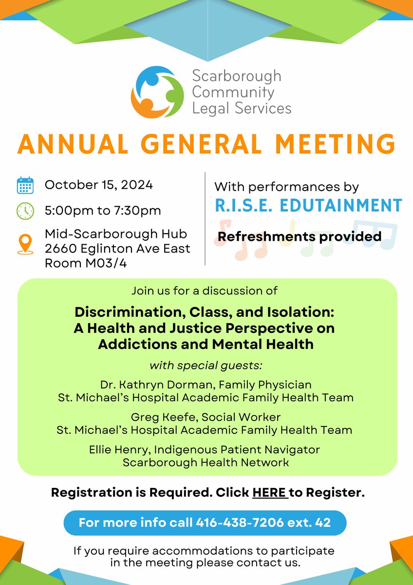 Join Us for the Scarborough Community Legal Services AGM -October 15,2024