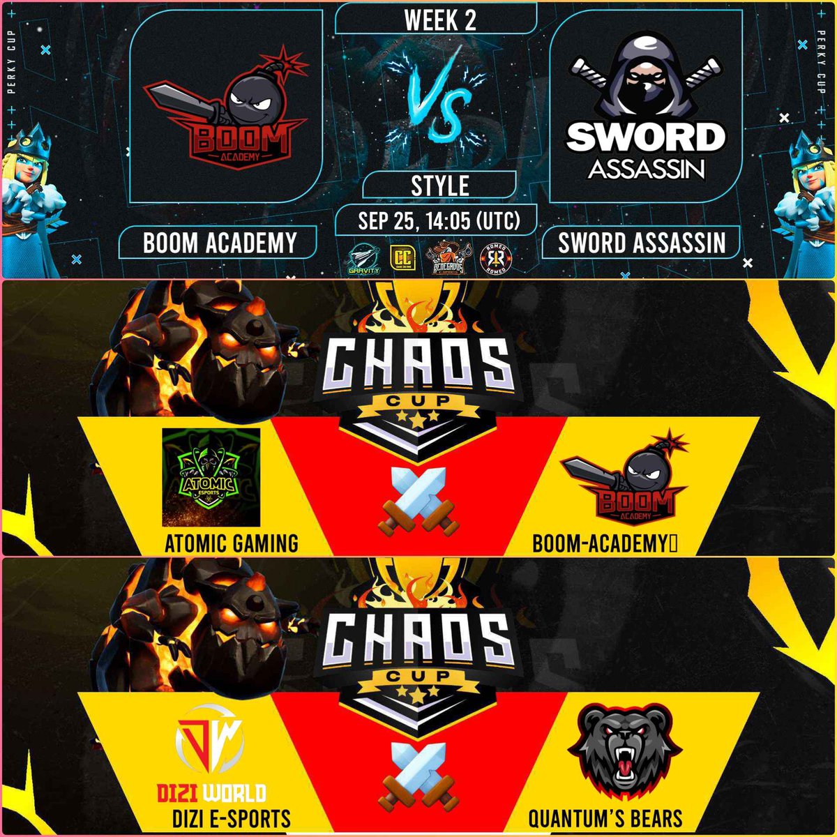 🟣 LIVEEEEEEEE!

Vamos con Triple Guerraza + Ataques de Random! 💪

🏆 Perky Cup | Chaos Cup

✅ Boom Academy 🆚 Sword Assassin
✅ Boom Academy 🆚 Atomic Gaming
✅ Dizi World 🆚 Quantum´s Bears

TODO el MUNDO para DENTRO! ❤

📺 twitch.tv/style_coc