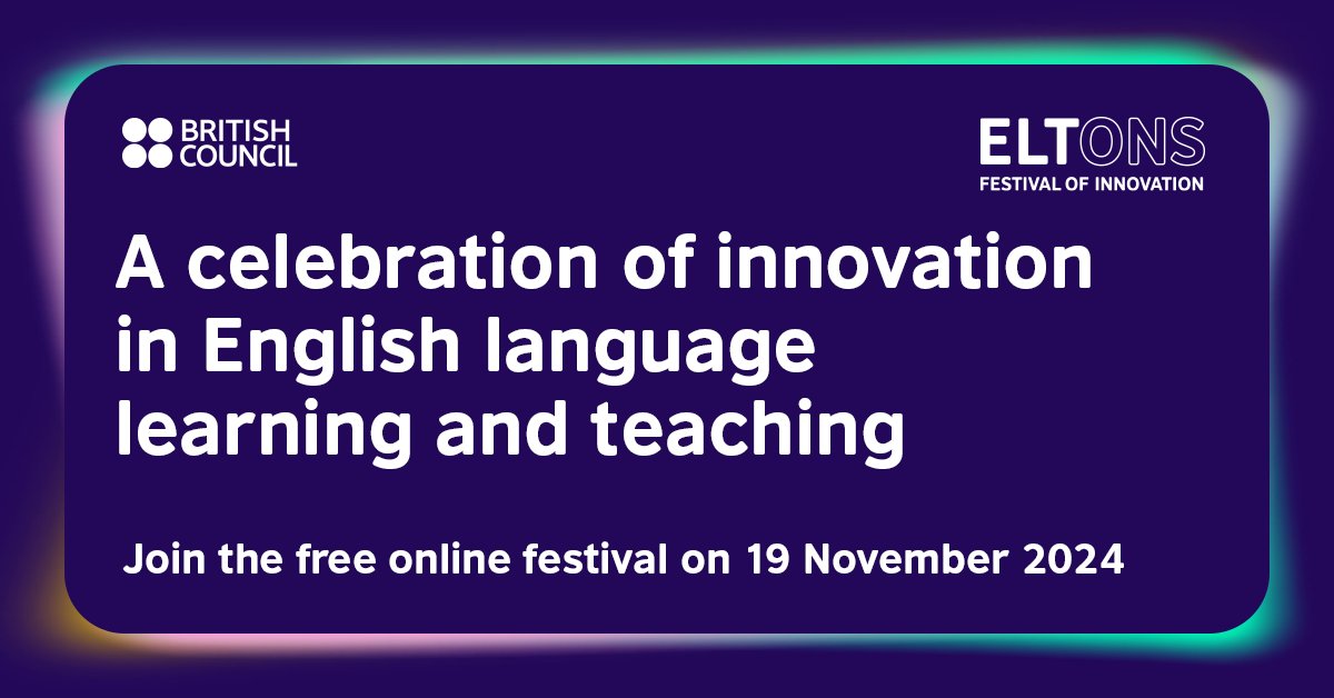Do you want to know more about innovation in English language teaching? The #ELTons Festival of Innovation has sessions for educators, learners and organisations.📚

🌎 Celebrate with us on Tuesday 19 November!

Register: bit.ly/4gc6vem

#FestivalofInnovation