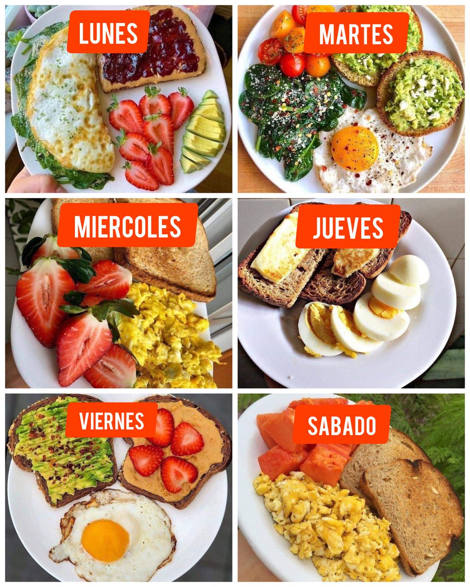 NutriologoGiron's tweet photo. Desayunos con huevo  para la semana

-Lunes
Omelette de espinacas
Pan con mermelada
Aguacate
Fresas

-Martes
Huevo
Pan con aguacate
Verduras

-Miercoles
Huevo
Pan
Fresas

-Jueves
Huevo duro
Pan 
Queso

-Viernes
Huevo
Pan con cajeta
Aguacate

-Sabado
Huevo
Pan
Papaya https://t.co/7aAi0ofNde