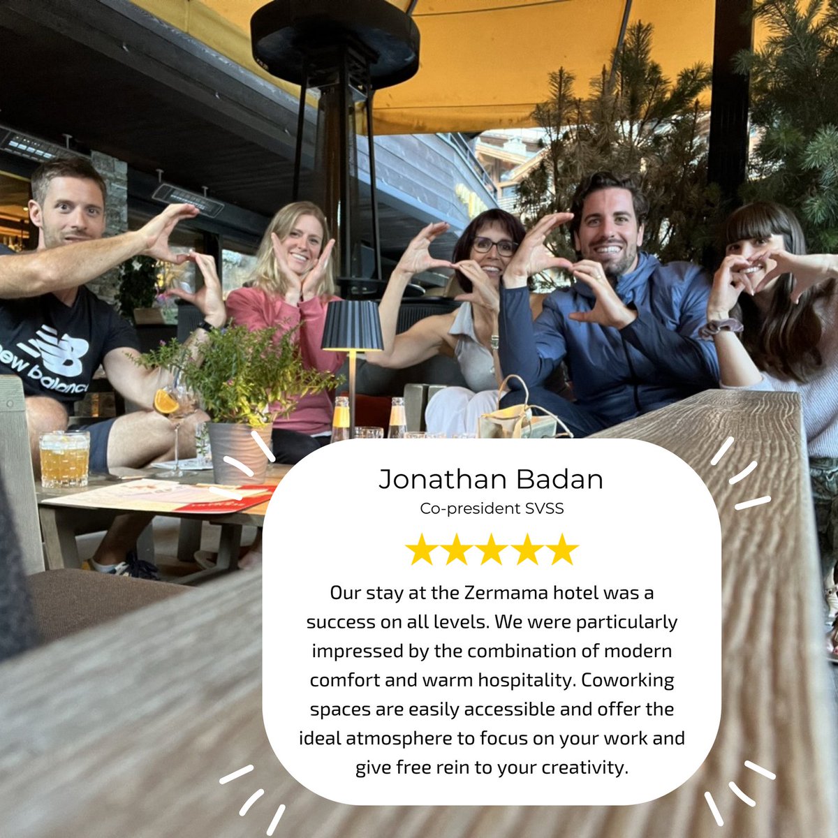 PuraWorka's tweet photo. 🌟✨ Thrilled to share that Jonathan and the Swiss Association for School Physical Education @svss_asep_asef team had a fantastic company retreat at PuraWorka inside @hotelzermama ! 🌟✨

#PuraWorka #HotelZermama #CompanyRetreat #ProductivityAndComfort https://t.co/fvJL5lgUJR