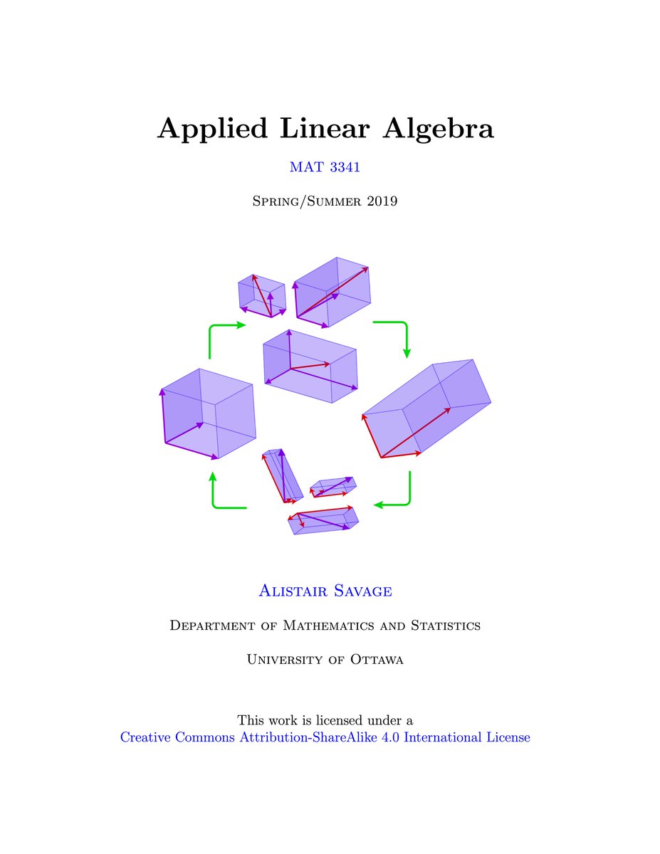 alexbilz's tweet image. &apos;Applied Linear Algebra&apos; - Alistair Savage (2019, PDF):
alistairsavage.ca/mat3341/notes/…