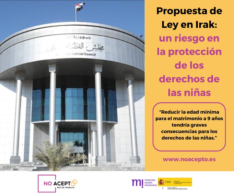 fmprogresistas's tweet photo. 📣Irak ha considerado una modificación en su legislación sobre el matrimonio: podría permitir q niñas de tan solo 9 años se casen, lo que supondría un riesgo en la protección de sus derechos.
#matrimoniosforzados
🔎Artículo completo: https://t.co/WGnn2Oa1nX
Yo #NOACEPTO, ¿Y TÚ? https://t.co/BIuEVUHrdZ