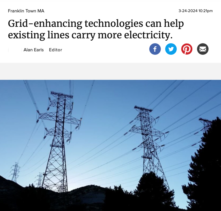 WATTCoalition's tweet photo. “America’s power lines can’t carry that much juice,” says @brown_alex_, highlighting the grid bottleneck for #renewables.
#GridEnhancingTechnologies (#GETs) can boost capacity on existing lines, fast-tracking renewable integration. #GETTheGridMoving https://t.co/aBN8ajdQtP https://t.co/l2XEhfxgW4