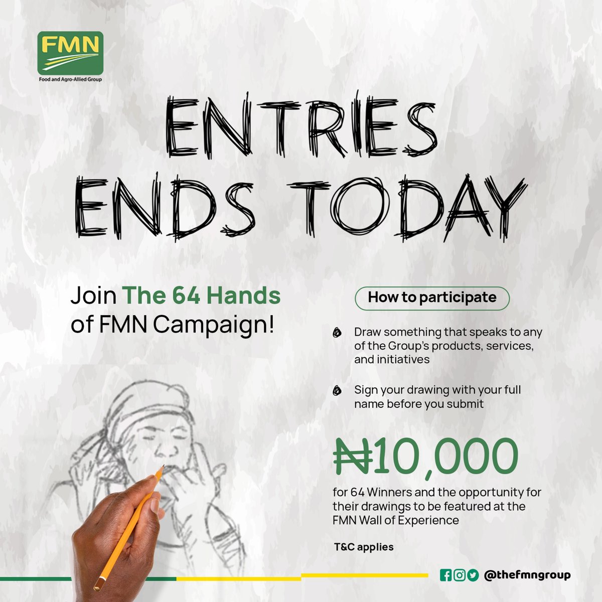 theFMNGroup's tweet photo. Don’t miss this chance! Submit your entry today for a shot at ₦10,000 and a place on the FMN Wall of Experience. Entries end tonight!

#FMN #64HandsOfFMN https://t.co/cdbwEf5Bqj