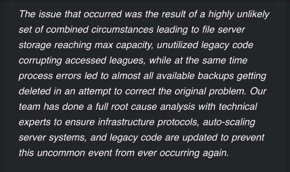 GoodGameBro's tweet photo. During Madden 23, EA accidentally deleted a WILD amount of franchises.

They put out a statement saying they had taken the necessary steps to ensure this didn't happen again.

And then... it happened again 😭 https://t.co/NaCrViTtlK