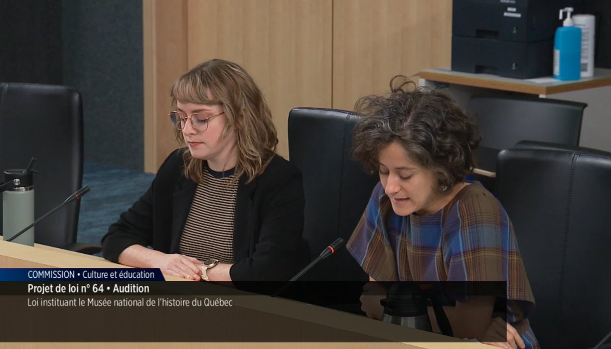 Hier, @CatherineLaroc3 et moi avons eu l'occasion de présenter notre mémoire à l'<a href="/AssnatQc/">assnatqc</a> dans le cadre des consultations concernant le Musée national de l'histoire du Québec. #polqc

Pour voir notre allocution : m.assnat.qc.ca/fr/video-audio…

Notre mémoire : assnat.qc.ca/Media/Process.…