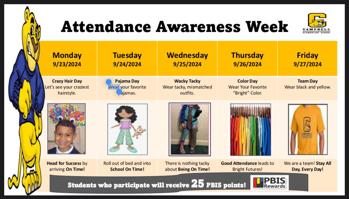 Arthur Davis (@adnspire) on Twitter photo It’s Wacky Tacky Wednesday at <a href="/CampbellES_FCS/">Campbell Elementary</a>! Students, your outfits might be mismatched, but your attendance should always match the school calendar 🗓️😆 Remember, there’s nothing tacky about being on time #AttendanceAwareness #AttendanceMatters #SchoolSpirit <a href="/TracyMcdonaldt2/">Tracy McDonald</a> It’s Wacky Tacky Wednesday at <a href="/CampbellES_FCS/">Campbell Elementary</a>! Students, your outfits might be mismatched, but your attendance should always match the school calendar 🗓️😆 Remember, there’s nothing tacky about being on time #AttendanceAwareness #AttendanceMatters #SchoolSpirit <a href="/TracyMcdonaldt2/">Tracy McDonald</a>