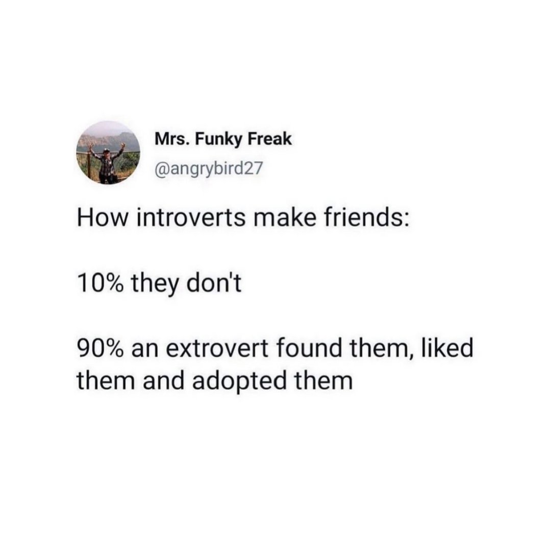 vvanedwards's tweet image. Tag the extrovert who adopted you 🥰👇 (or the introvert you adopted!) #RecoveringAwkwardPerson #Extrovert #Introvert
