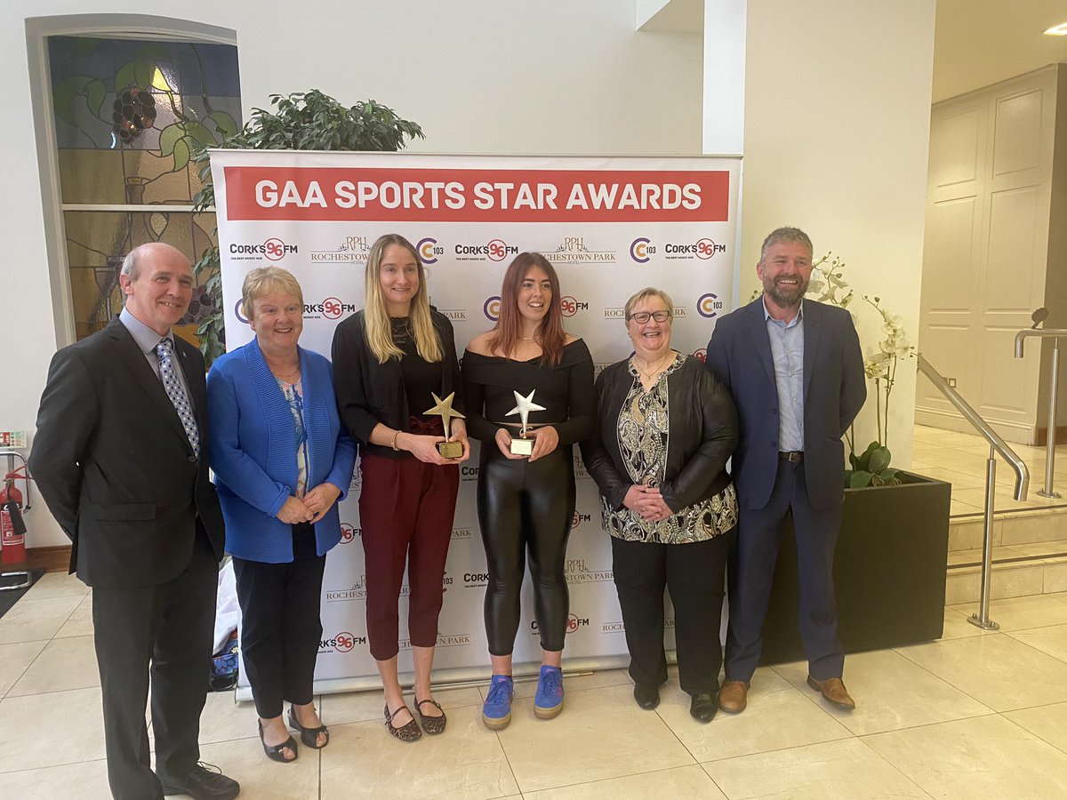FiFinnymac's tweet photo. A unique occasion in @RochestownPark joint winners for August of @Corks96FM @C103Cork Sports Star awards were honoured @CorkCamogie  All-Ireland Senior &amp; Intermediate Champions Pamela Mackey and Aoife Barrett @DouglasGAAClub @aghabulloguegaa @OfficialCorkGAA https://t.co/YPQwIeH09Q